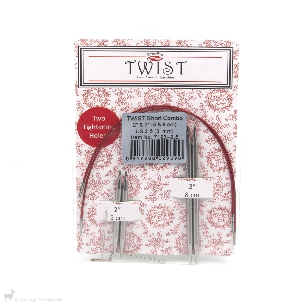 Aiguilles interchangeables Shorties combo Mini 5 & 8 cm (2 - 3 mm) - ChiaoGoo (3 mm)