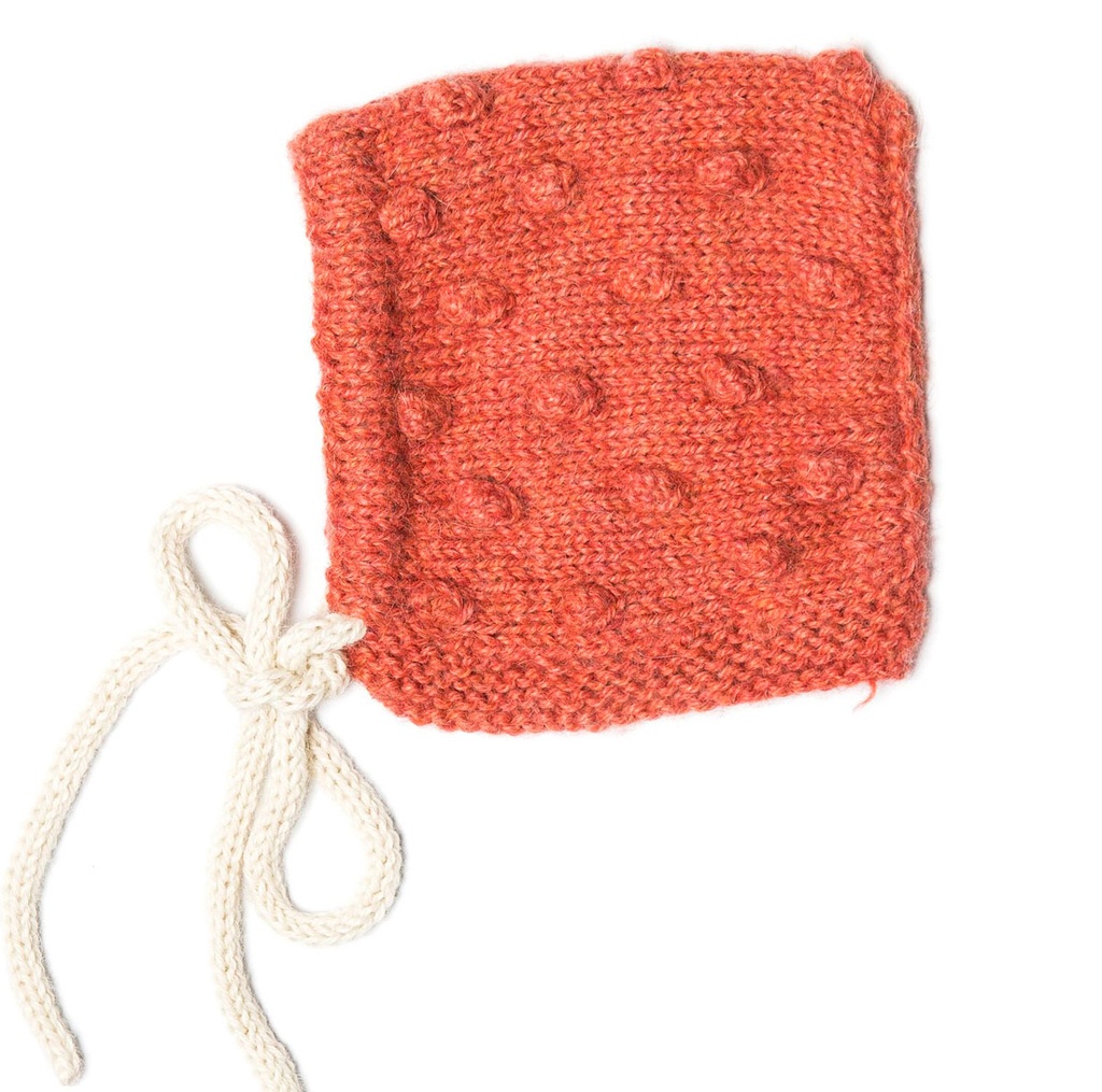 Bonnet Pixie - Petites boules Pamplemousse/blanc